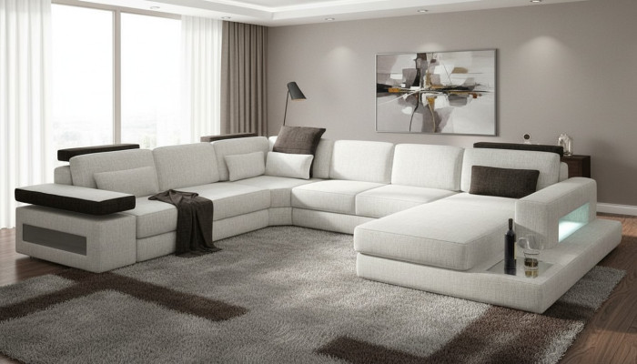 Sofá de tela, sofá en forma de U, diseño de sala de estar moderno, sofá de esquina diseño