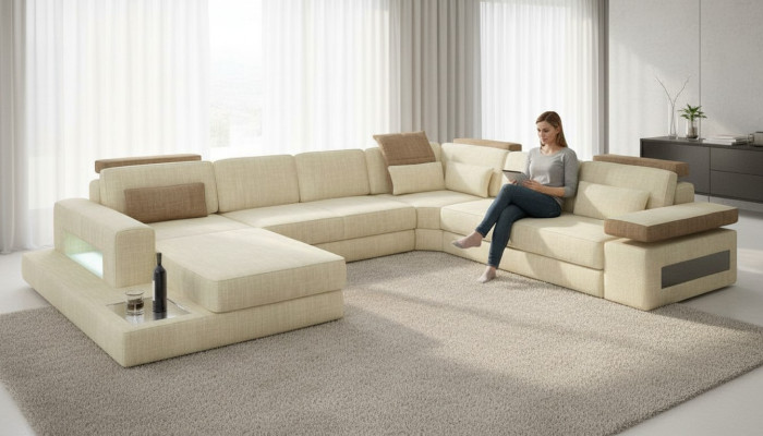 Forma de U Función de cama Sofá Diseño Tapizado Textil Esquina Salón Sofá de esquina Tela
