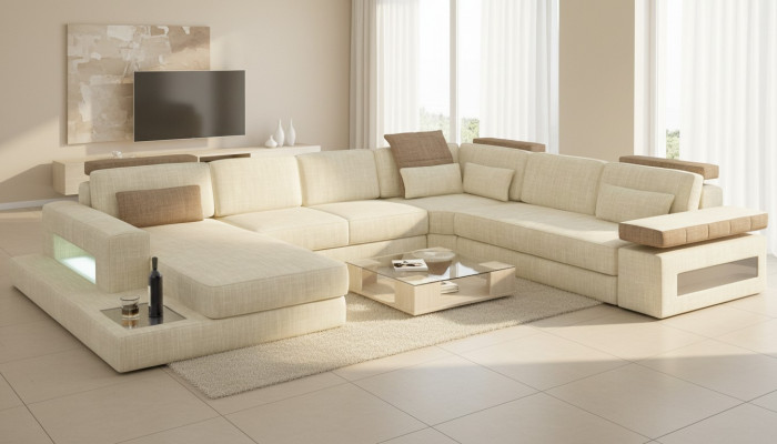 Forma de U Función de cama Sofá Diseño Tapizado Textil Esquina Salón Sofá de esquina Tela
