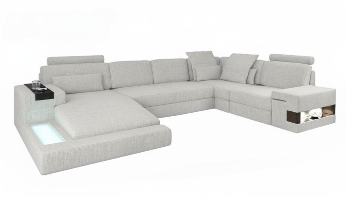 Sofá en forma de U con esquinero, tapizado en textil, diseño de muebles nuevo.
