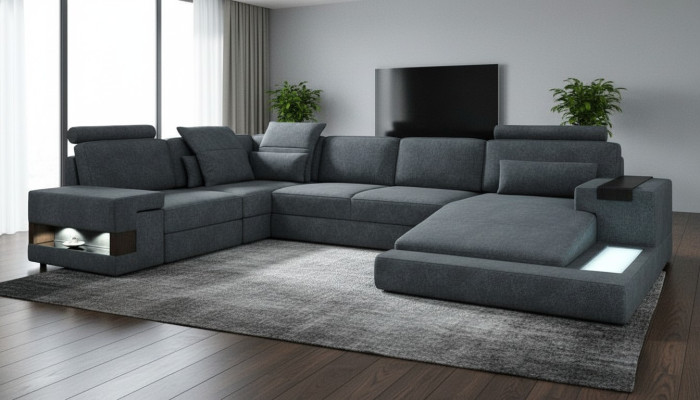 Sofá esquinero redondo tapizado xxl Big en forma de U, sofá modular, sofá en forma de U, sofás nuevos.