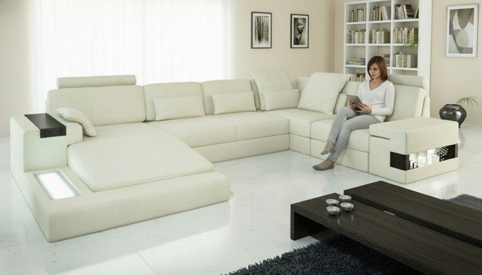 Sofá de esquina en forma de U Diseño de sofá de tela acolchado Nuevo Sofá cama Seccional con función de cama en tela