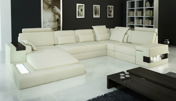 Sofá de esquina en forma de U Diseño de sofá de tela acolchado Nuevo Sofá cama Seccional con función de cama en tela
