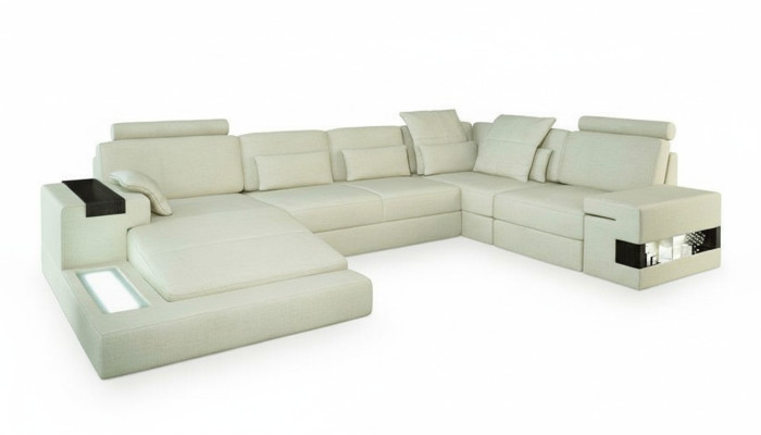 Sofá de esquina en forma de U Diseño de sofá de tela acolchado Nuevo Sofá cama Seccional con función de cama en tela
