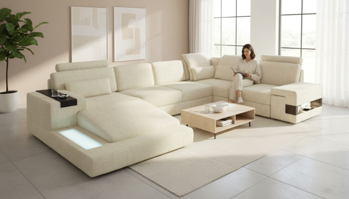 Sofá de esquina, sofá acolchado, paisaje de estar, sofá, esquinas en forma de U, muebles nuevos.