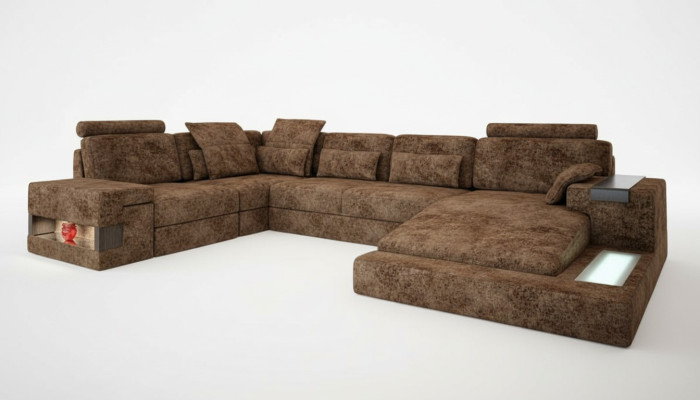 Sofá en forma de U, sofá, diseño de sofá, textil, paisaje de vida, función de cama, tela.