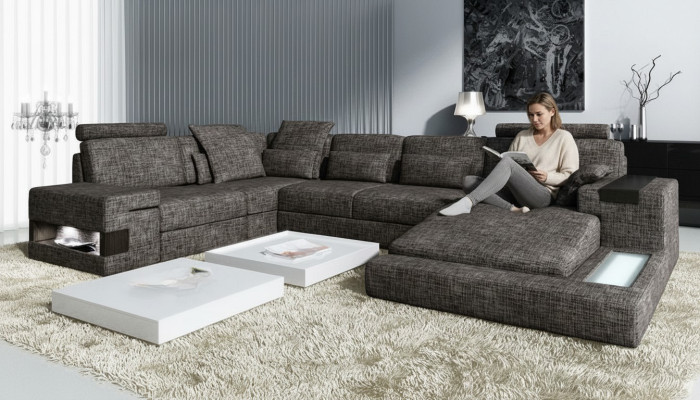 Diseño moderno de sala de estar sofá esquinero muebles sofá esquinero tapicería textil sofá en forma de U.