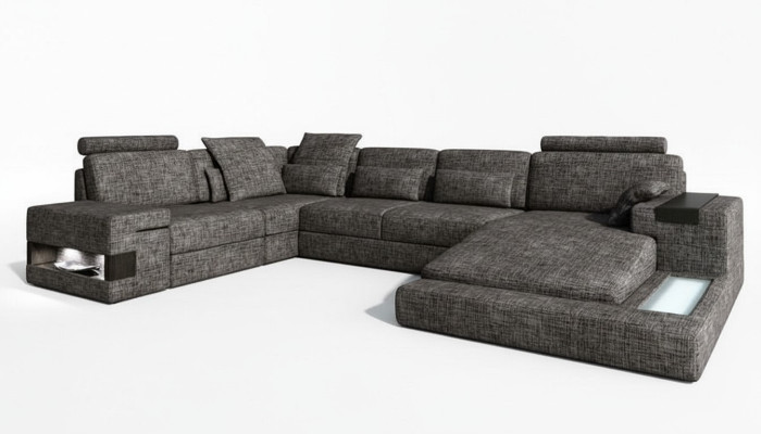 Diseño moderno de sala de estar sofá esquinero muebles sofá esquinero tapicería textil sofá en forma de U.