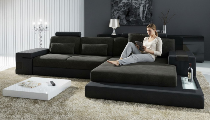 Sofá esquinero en forma de L, sofá textil, sofá esquinero, sofá de salón Esk, sofás modernos