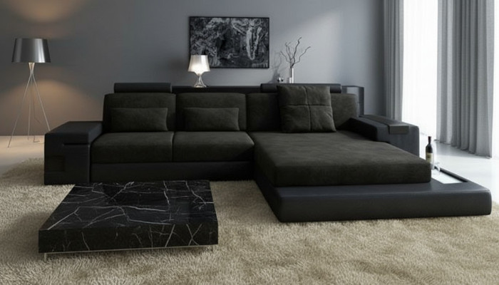 Sofá esquinero en forma de L, sofá textil, sofá esquinero, sofá de salón Esk, sofás modernos