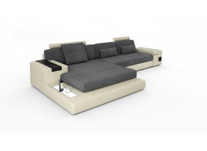 Sofá de lujo esquinero para la sala de estar en forma de L de diseño moderno en tela textil.
