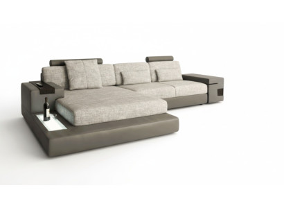 Sofá de diseño en esquina tapizado para sala de estar en forma de L moderno y elegante en tela.