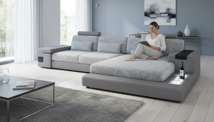 Sofá esquinero de diseño de cuero en forma de L estilo moderno Muebles tapizados para sala de estar Nuevo
