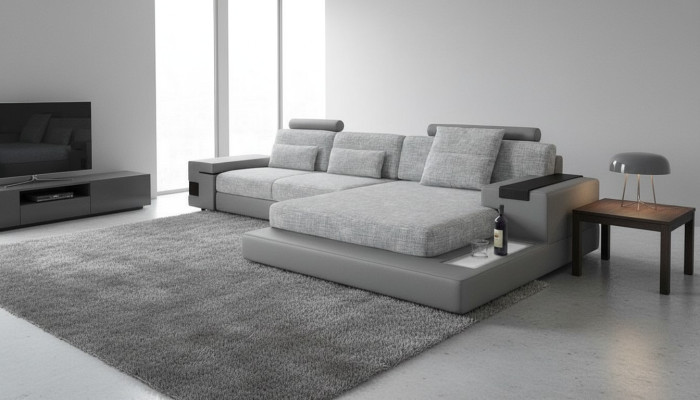 Sofá esquinero de diseño de cuero en forma de L estilo moderno Muebles tapizados para sala de estar Nuevo