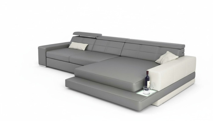 XXL sofá esquinero de cuero, paisaje de sala, diseño moderno, sofá en forma de L.