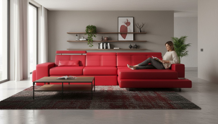 Sofá de esquina de cuero de muebles Sofá Sofá Acolchado Esquina Asiento Paisaje de vida en el hogar Forma en L Nuevo