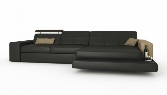 Sofá de esquina, sofá tapizado, sofá de salón, esquina, cuero, sofá, negro, forma de L.