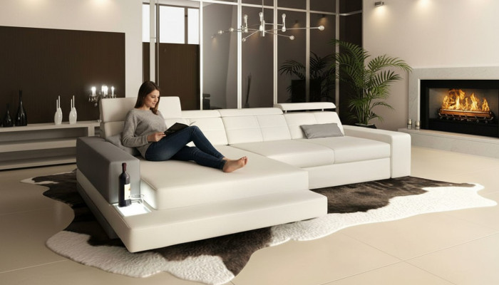 Eck L Form Sofá de tela Diseño de sofá de cuero Sofá esquinero Acolchado Sofá esquinero Asiento Sofá