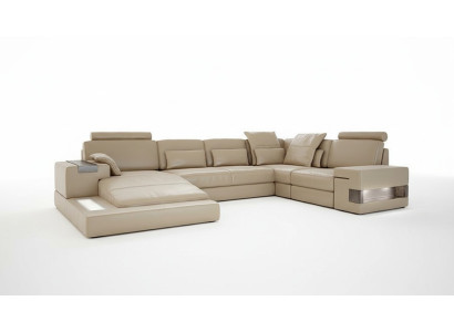 Sofá de diseño en forma de U de cuero para vivienda con función de cama Textil Sofás