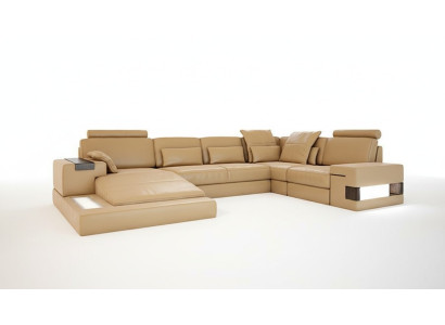 Diseño de sofá de esquina en forma de U de tela de cuero moderno con función de cama acolchado.
