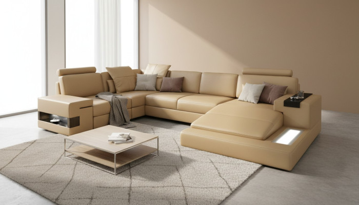 Sofá esquinero en forma de U Sofá de salón Acolchado Función cama Diseño Moderno Nuevo