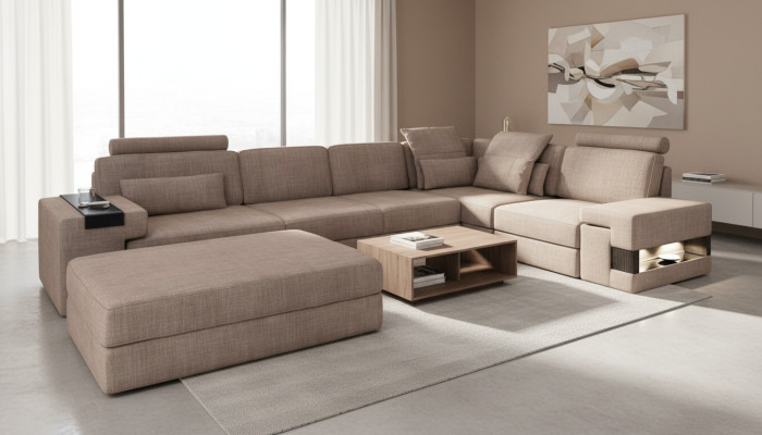 Conjunto de sofás en forma de L, diseño de sofá de textiles modernos, nuevos.