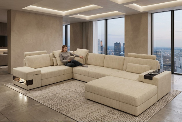 Sofá de tela en forma de L, sofá, muebles de salón, diseño de esquina moderno suave, estilo de 2 piezas.