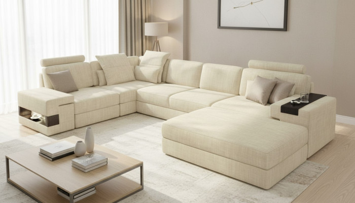 Sofá de tela en forma de L, sofá, muebles de salón, diseño de esquina moderno suave, estilo de 2 piezas.