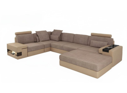 Sofá de esquina de cuero para la sala de estar de madera con área de taburete moderno en forma de L NUEVO conjunto