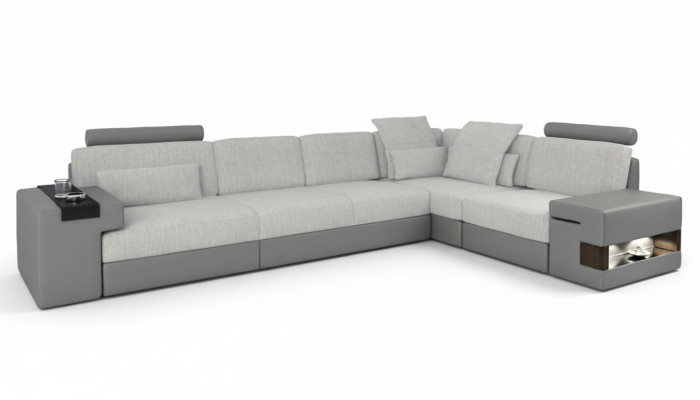 Diseño de sofá moderno en forma de L Sofás Gris NUEVO Sofá Esquina de Cuero para Sala de Estar