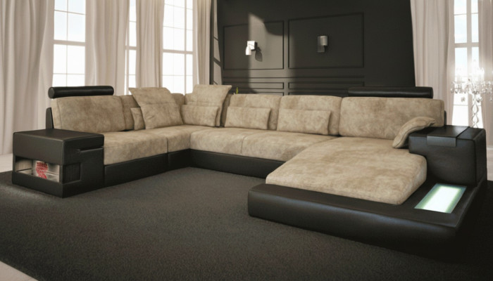 Sofá de esquina Big Living landscape Sofá con tapizado de cuero en forma de U para sala de estar, nuevo.