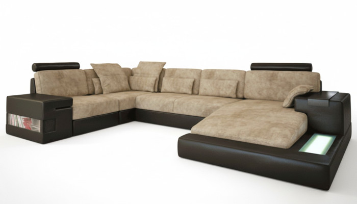 Sofá de esquina Big Living landscape Sofá con tapizado de cuero en forma de U para sala de estar, nuevo.