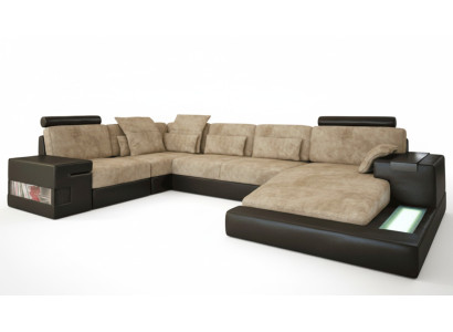 Sofá de esquina Big Living landscape Sofá con tapizado de cuero en forma de U para sala de estar, nuevo.