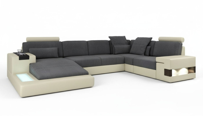 Sofá de diseño para sala de estar con tapizado de cuero/tela, asientos, moderno sofá en forma de U.