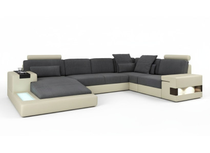 Sofá de diseño para sala de estar con tapizado de cuero/tela, asientos, moderno sofá en forma de U.