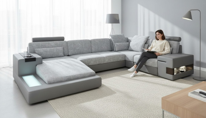 Muebles en forma de U Sofá cama Funciones Tapizado Textil Moda Diseño Sofá esquinero Nuevo Sofá