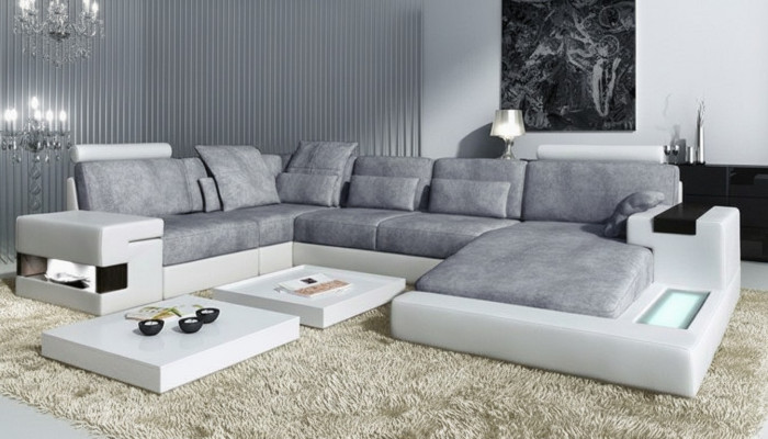 Sofá modular textil moderno en forma de U con funciones de cama y almacenamiento, gris NUEVO