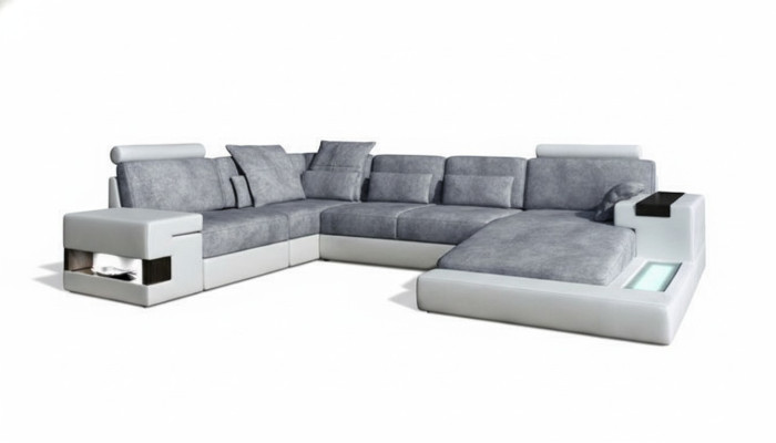 Sofá modular textil moderno en forma de U con funciones de cama y almacenamiento, gris NUEVO