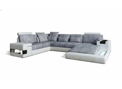 Sofá modular textil moderno en forma de U con funciones de cama y almacenamiento, gris NUEVO
