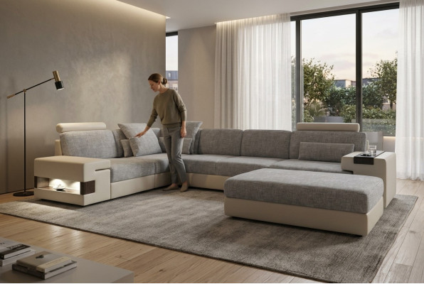 Espacio habitable L-Forma Sofá de Diseño Moderno Sofás Zona de Asientos con Otomana Sala de Estar Muebles