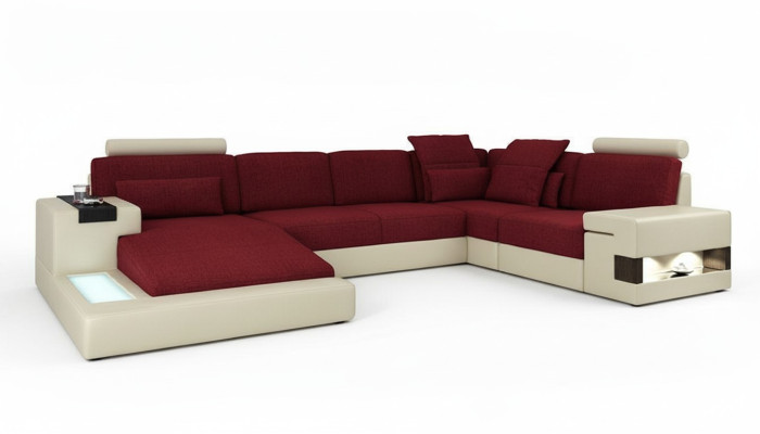 Sofá de cuero, sofá de diseñador en forma de U, sofá de salón, sofá tapizado esquinero, nuevo.