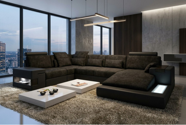 Sofá de diseño Sofás de esquina en forma de U Mobiliario de salón acolchado moderno Sofá de esquina Textil