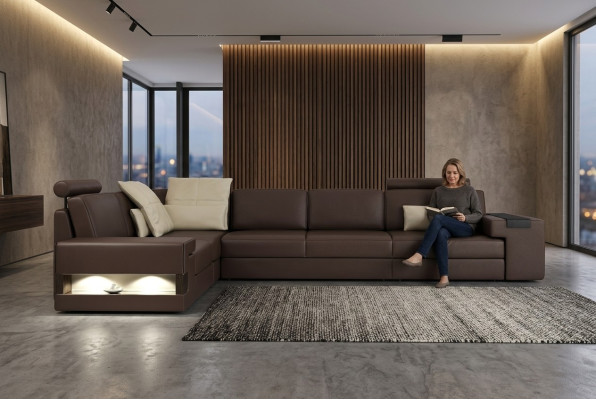 Sala de estar Mobiliario marrón textil sofás sofá de esquina en forma de L sofá tapizado sofá cama