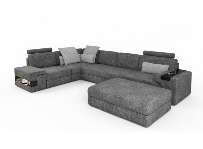 Sala de estar en forma de L moderno elegante diseño sofá esquinero taburete muebles tapizados NUEVO