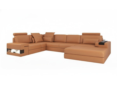 Sofá de lujo moderno en forma de L con esquina acolchada de cuero, muebles de cuero, sofá de cuero