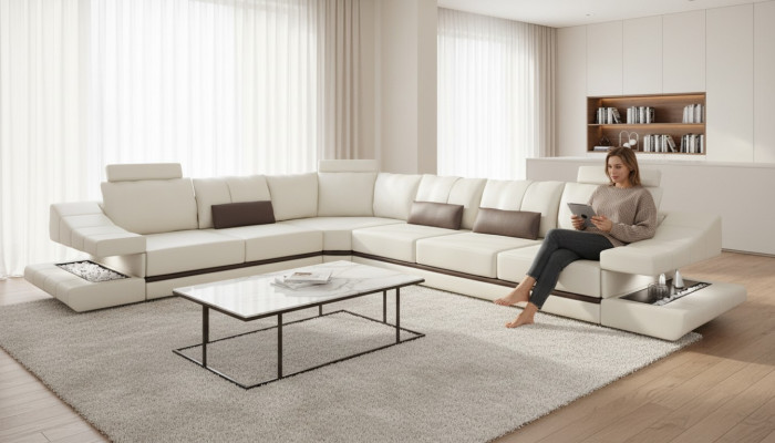 Sofás Diseño Sofá en forma de L Muebles Funciones Textil Cuero Sofá cama Sofás