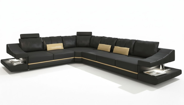 Sala de estar Textil Sofás en forma de L Negro NUEVO Sofá esquinero Mueble tapizado