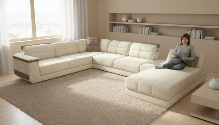 Sofá en forma de U de diseño moderno con función de cama, muebles de salón.
