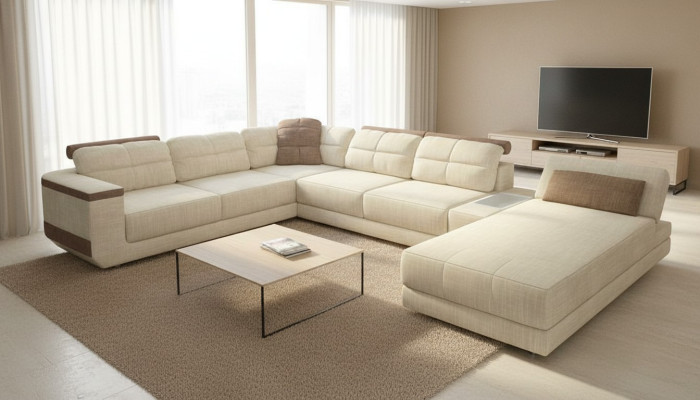 Sofá en forma de U de diseño moderno con función de cama, muebles de salón.
