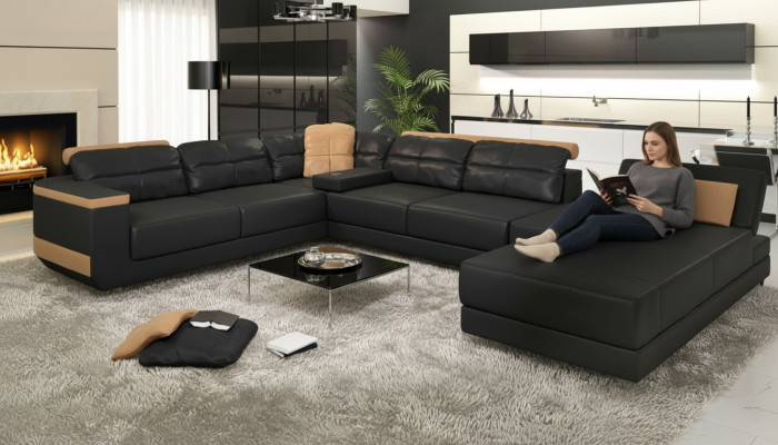 Sofás modernos Conjunto de sala de estar Esquina Sofá Tela Forma de U Diseño Asiento Textil Esquina